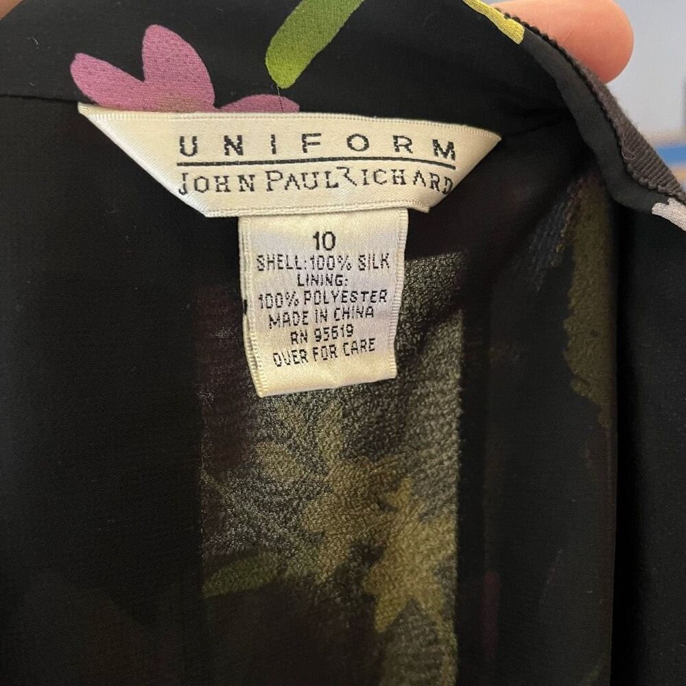 Vintage 90s Y2K A-Line Mini Skirt 100% Silk Black Spring Floral A-line 10 - Picture 4 of 8